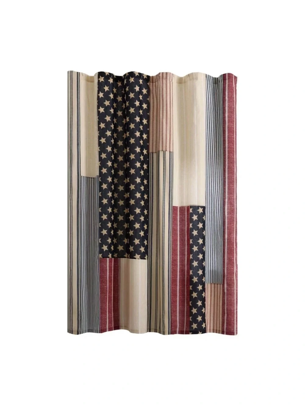 🇺🇸 Americana Shower Curtain - Patchwork Red,Blue &Cream Patriotic Stars &Stripes